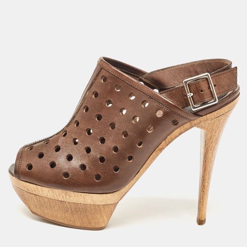 Marni Brown Laser Cut Leather Open Toe Wooden Platform Slingback Sandals Size 37 - Marni - Modalova