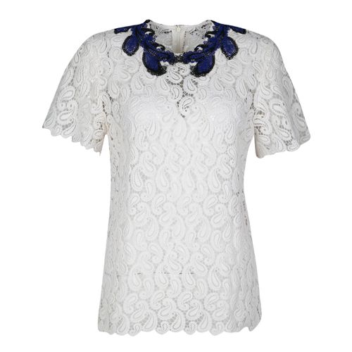 Mary Katrantzou White Paisley Guipure Lace Contrast Applique Birk Top M - Mary Katrantzou - Modalova