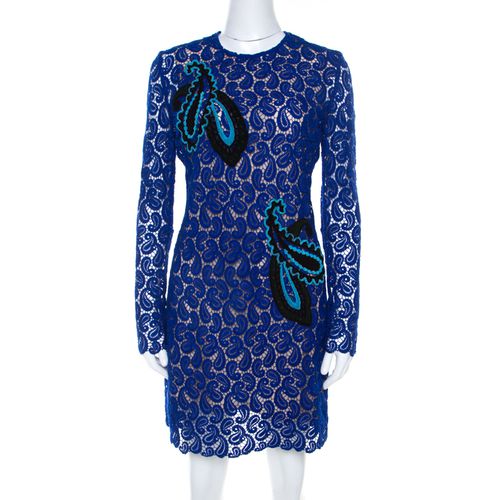 Mary Katrantzou Cobalt Blue Paisley Macrame Lace Overlay Geri Shift Dress M - Mary Katrantzou - Modalova