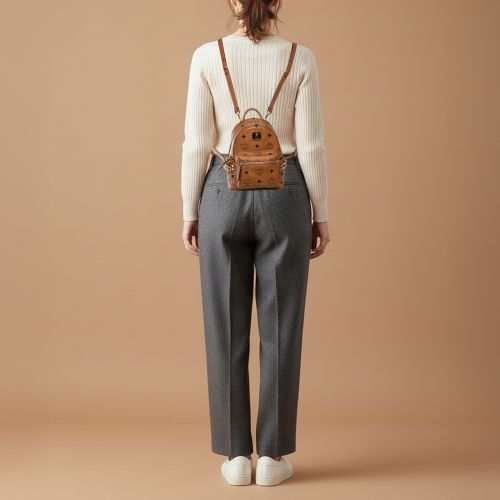 Stark Bebe Boo Side Studs X-Mini Cognac Visetos Coated Canvas and Leather Backpack - MCM - Modalova