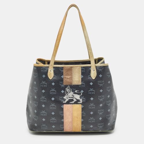 MCM Black/Gold Visetos Coated Canvas, Snakeskin Embossed and Leather Princess Lion Shopper Tote - MCM - Modalova