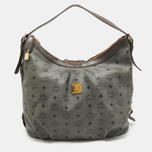 MCM Grey/Brown Visetos Coated Canvas and Leather Pleated Hobo - MCM - Modalova