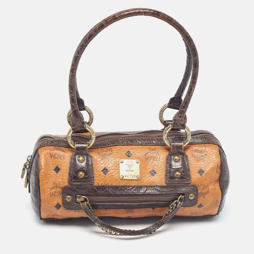 MCM Dark Brown/Cognac Visetos Coated Canvas and Python Embossed Leather Satchel - MCM - Modalova