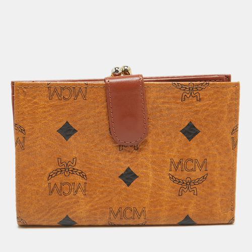 MCM Cognac Visetos Coated Canvas Kisslock Frame French Wallet - MCM - Modalova