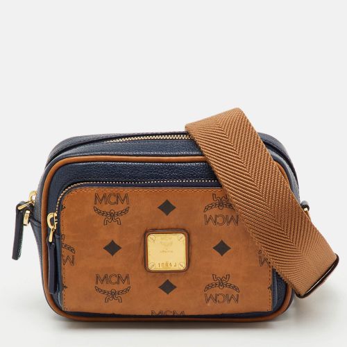 MCM Tan/Navy Blue Leather and Visetos Coated Canvas Small Klassik Crossbody Bag - MCM - Modalova
