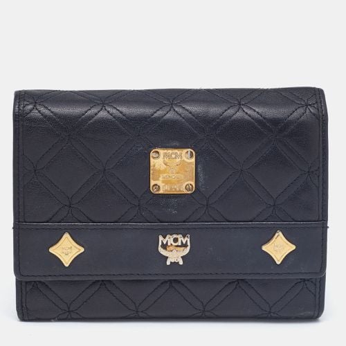 MCM Black Quilted Leather Embellished Flap Compact Wallet - MCM - Modalova