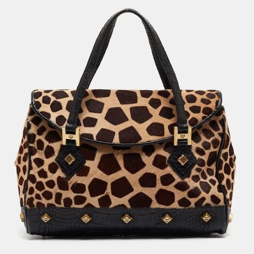 MCM Brown/Black Calfhair and Croc Embossed Leather Bag - MCM - Modalova