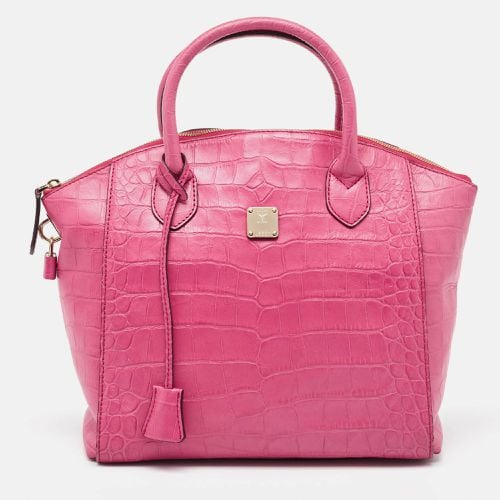 MCM Pink Croc Embossed Leather Zip Satchel - MCM - Modalova