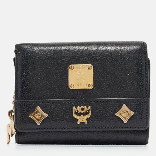 MCM Black Leather Studded Trifold Compact Wallet - MCM - Modalova