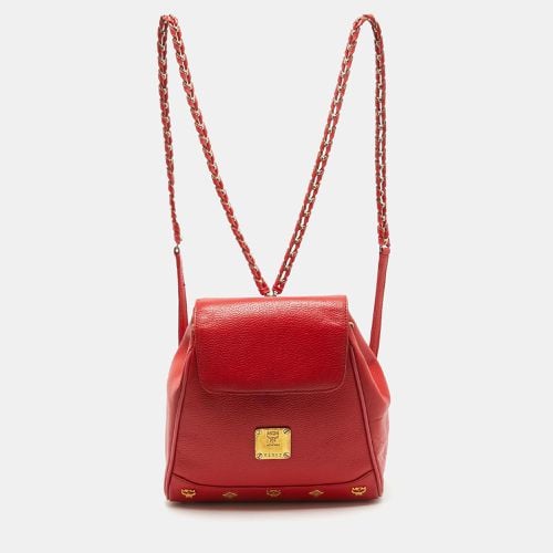 MCM Red Leather Studded Flap Backpack - MCM - Modalova