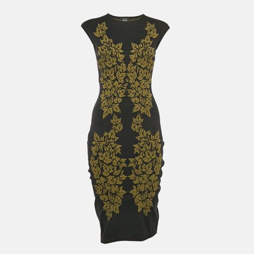 McQ by Alexander McQueen Black Leaf Intarsia Stretch Knit Bodycon Dress M - McQ by Alexander McQueen - Modalova