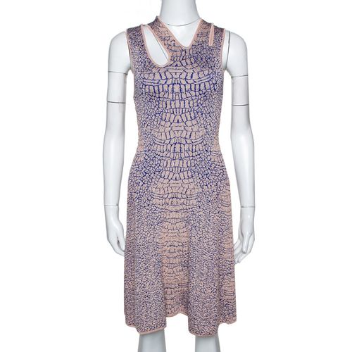 McQ by Alexander McQueen Pink and Blue Crocodile Patterned Jacquard Fit and Flare Dress XS - McQ by Alexander McQueen - Modalova