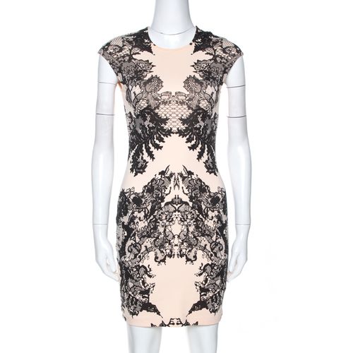 McQ by Alexander McQueen Bicolor Lace Printed Jersey Fitted Dress XS - McQ by Alexander McQueen - Modalova