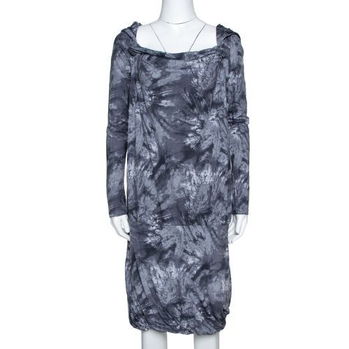 McQ by Alexander McQueen Graphite Printed Cotton Jersey Hooded Dress S - McQ by Alexander McQueen - Modalova