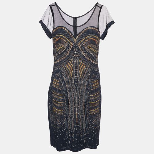 McQ by Alexander McQueen Black Printed Knit & Tulle Midi Dress M - McQ by Alexander McQueen - Modalova