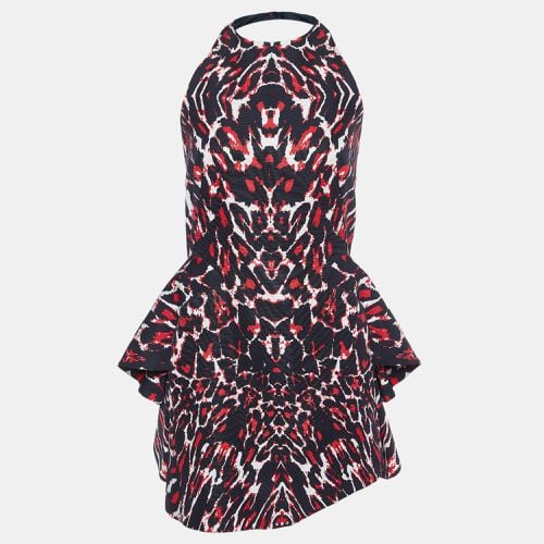 McQ by Alexander McQueen Black Printed Cotton Halter Neck Mini Dress S - McQ by Alexander McQueen - Modalova