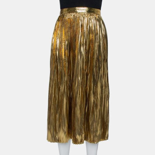 Mes Demoiselles Gold Lurex Silk Pleated Sadiola Midi Skirt S - Mes Demoiselles - Modalova