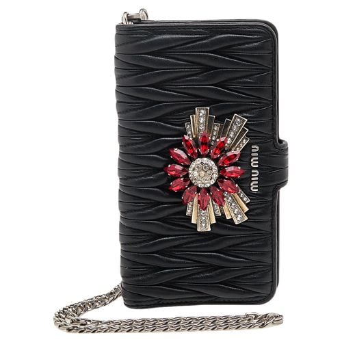 Miu Miu Black Matelasse Leather Flower Embellished iPhone 8 Plus Case - Miu Miu - Modalova