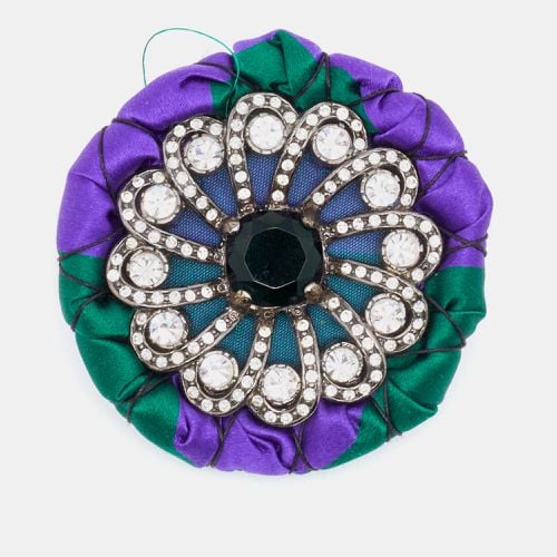 Miu Miu Purple & Green Satin Crystal Embellished Round Brooch - Miu Miu - Modalova