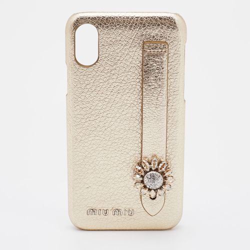 Miu Miu Gold Leather iPhone X / XS Cover - Miu Miu - Modalova