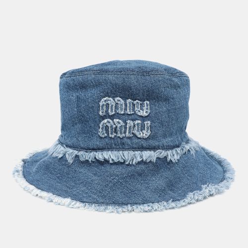 Miu Miu Blue Denim Logo Bucket Hat - Miu Miu - Modalova