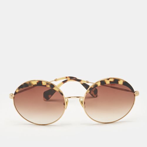 Miu Miu Brown Gradient Tortoise Gold Tone SMU51Q Round Sunglasses - Miu Miu - Modalova