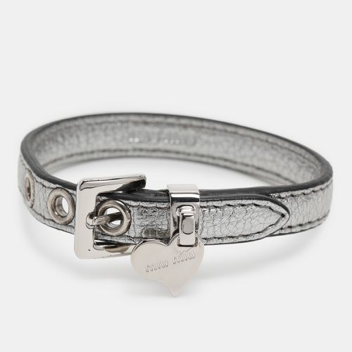 Miu Miu Silver Leather Wrap Bracelet - Miu Miu - Modalova