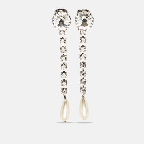 Miu Miu Silver Tone Crystal and Pearl Drop Earrings - Miu Miu - Modalova