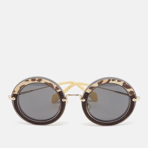 Miu Miu Black Leopard Print Suede SMU08R Round Sunglasses - Miu Miu - Modalova