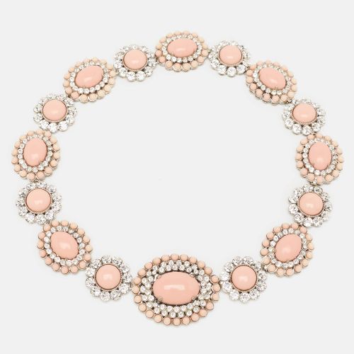 Miu Miu Pink Composite Crystal Embellished Silver Tone Floral Choker Necklace - Miu Miu - Modalova