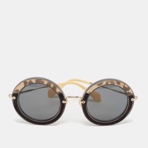 Miu Miu Black/Yellow Leopard Print SMU08R Round Sunglasses - Miu Miu - Modalova