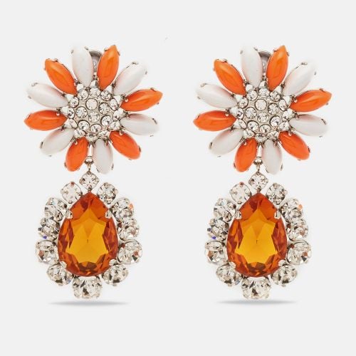 Miu Miu Daisy Composite Crystals Silver Tone Drop Earrings - Miu Miu - Modalova