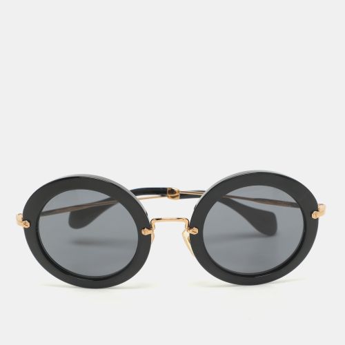 Miu Miu Black/Gold SMU 13N Round Sunglasses - Miu Miu - Modalova