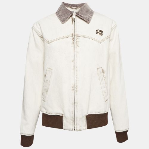 Brown Denim Zip-Up Oversized Jacket XS - Miu Miu - Modalova