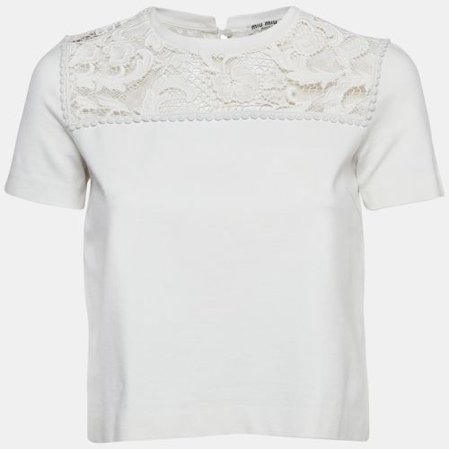 Miu Miu White Knit Lace Trim Top S - Miu Miu - Modalova