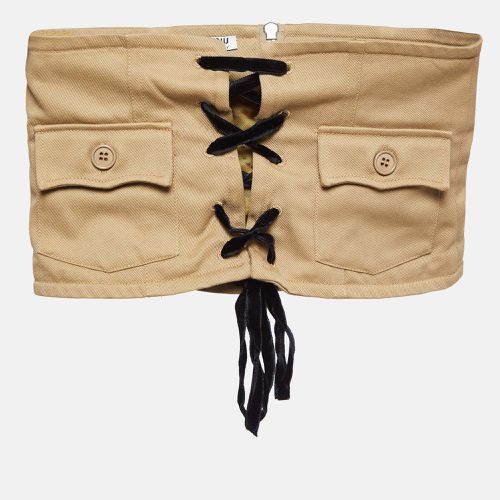 Miu Miu Khaki Brown Gabardine Lace-Up Crop Corset Top S - Miu Miu - Modalova