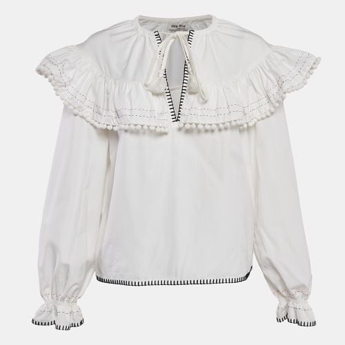 Miu Miu Off-White Contrast Stitch Poplin Ruffled Blouse M - Miu Miu - Modalova