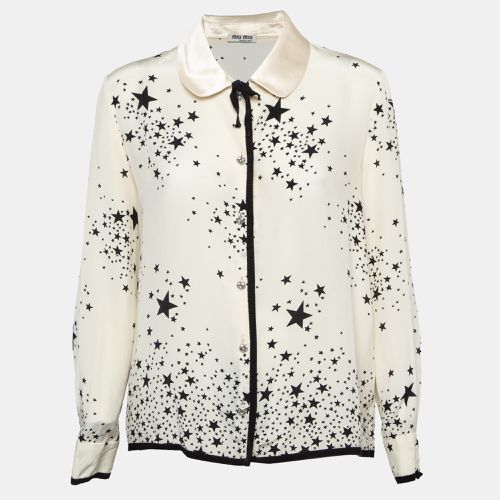 Miu Miu Off-White Stars Print Silk Embellished Closure Shirt L - Miu Miu - Modalova