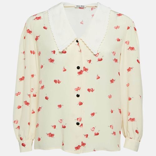 Miu Miu Yellow Heart Print Silk Scallop Trim Collar Shirt S - Miu Miu - Modalova