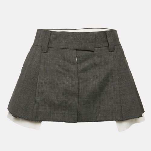 Miu Miu Grey Plaid Wool Raw Edge Detail Mini Skirt XS - Miu Miu - Modalova