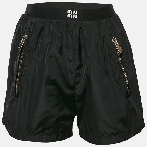 Miu Miu Black Logo-Print Technical Silk Shorts XS - Miu Miu - Modalova