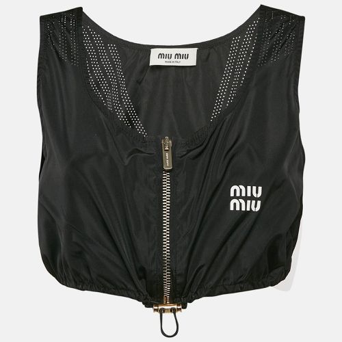 Miu Miu Black Technical Silk Perforated Detail Crop Top XS - Miu Miu - Modalova