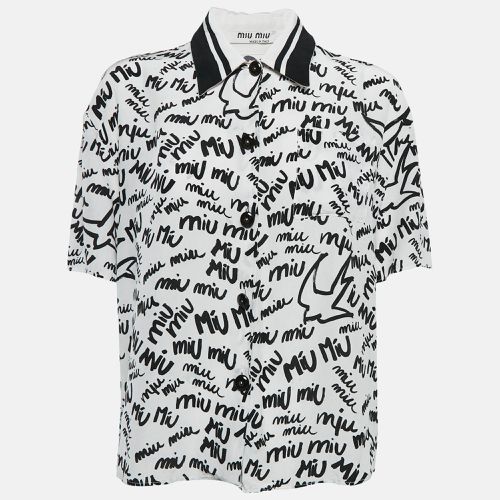 Miu Miu White/Black All Over print Silk Half Sleeve Shirt L - Miu Miu - Modalova