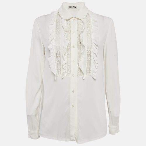 Miu Miu White Crepe Ruffled Lace Trim Detail Blouse S - Miu Miu - Modalova