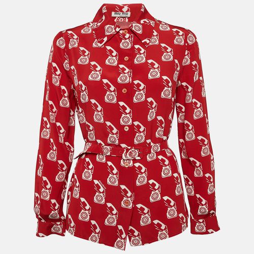 Miu Miu Red Telephone Print Silk Belted Shirt S - Miu Miu - Modalova