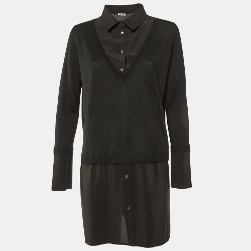 Miu Miu Black Wool Knit & Silk Long Sleeve Dress L - Miu Miu - Modalova