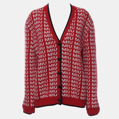 Miu Miu Red Wool Logo Knitted Cardigan EU 36 - Miu Miu - Modalova