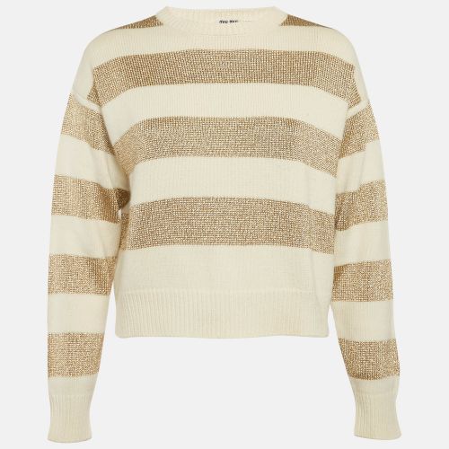 Miu Miu Cream Striped Lurex Knit Sweater S - Miu Miu - Modalova
