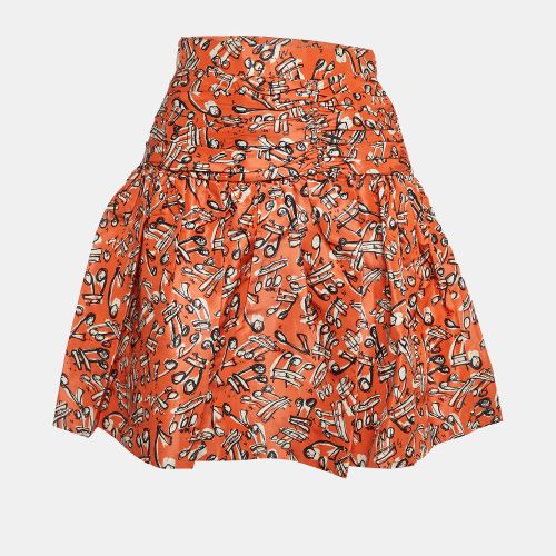 Miu Miu Orange Printed Silk Pleated Mini Skirt S - Miu Miu - Modalova