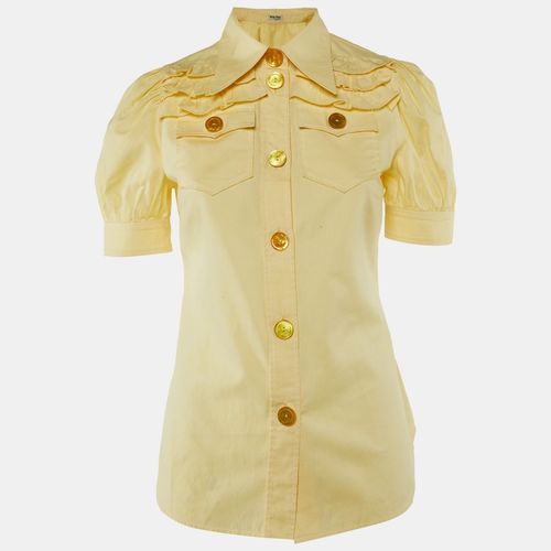 Miu Miu Yellow Cotton Ruffled Button Front Shirt XS - Miu Miu - Modalova